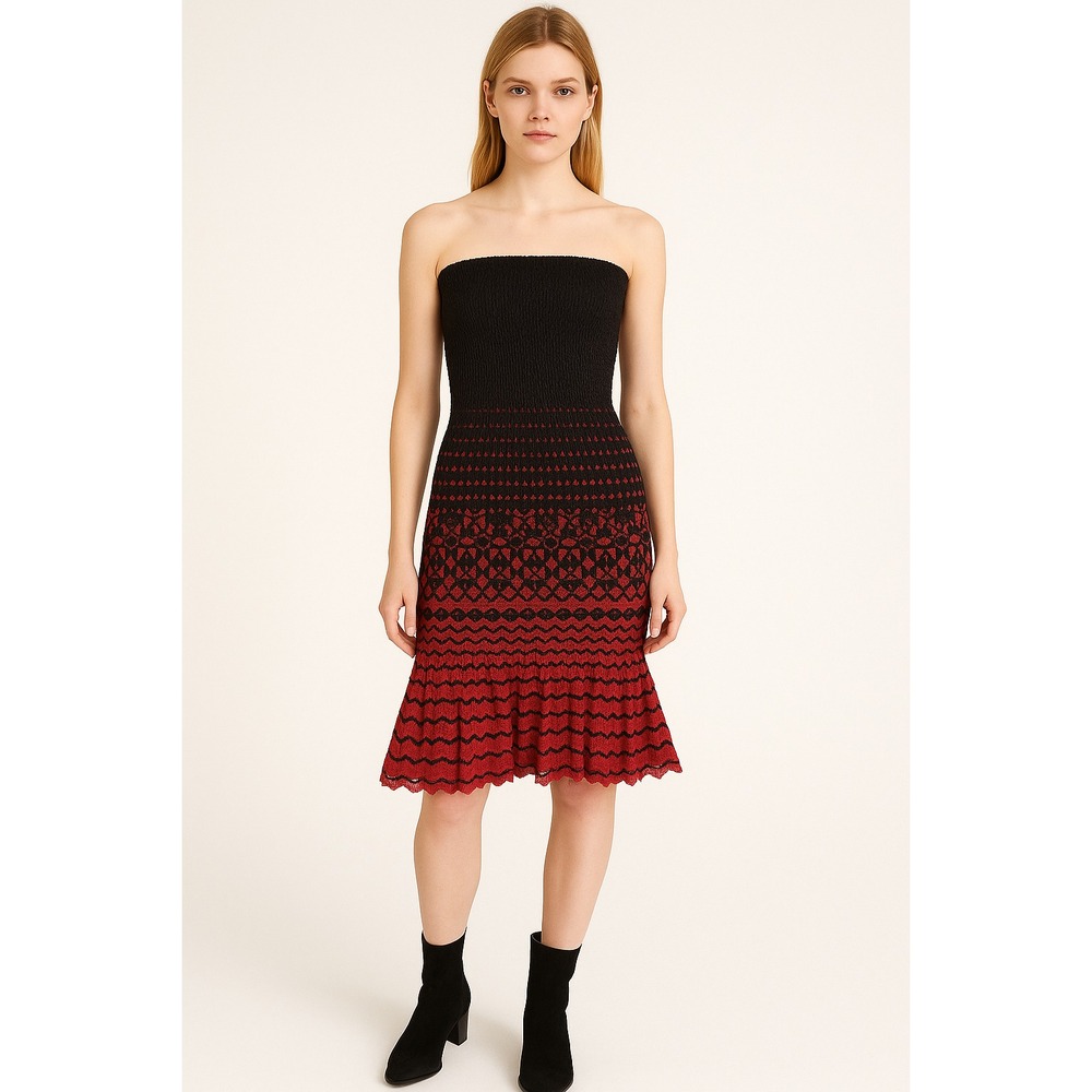 Alexander McQueen Dress Black Red Smocked Tank Glam Designer Whimsy‎ Artsy
